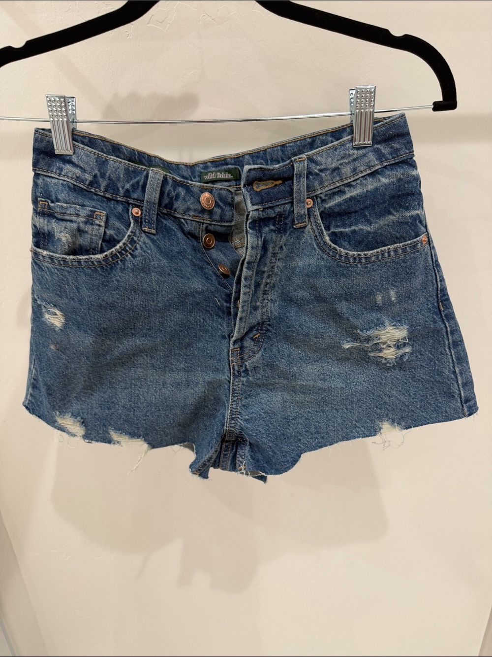 High-Waist Distressed Denim Shorts - Blue